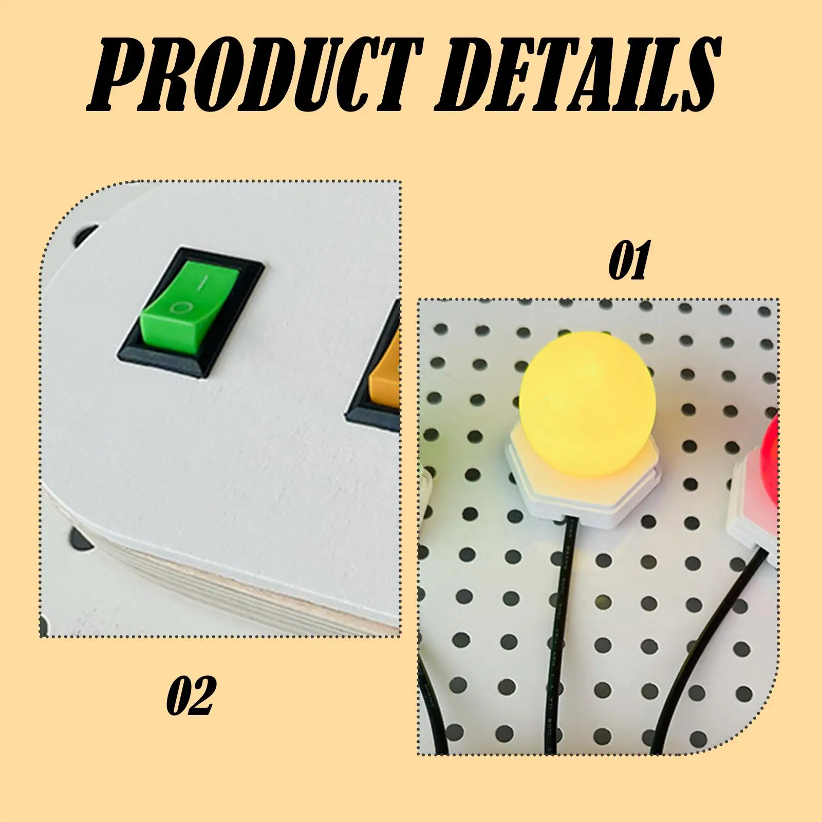 Light Switch Sensory Board Three Color Lights Busy Board Toy Kids Fine Motor Skills Sensory Toys for Kids Indoor Play Activity