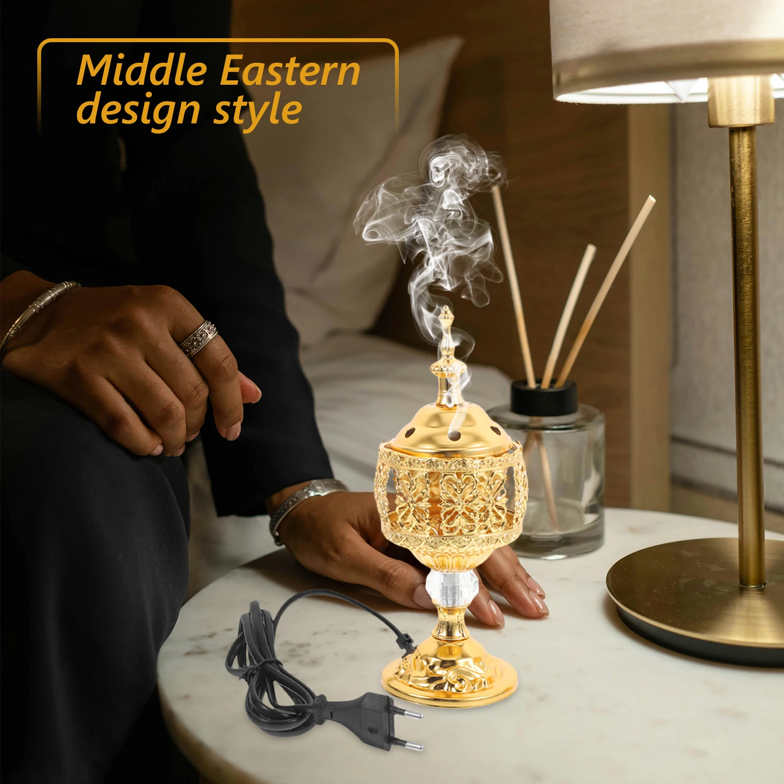 

Electric Incense Burner Aroma Censer Decorative Centerpiece Home Office Yoga Tearoom Middle East Style Practical Texture