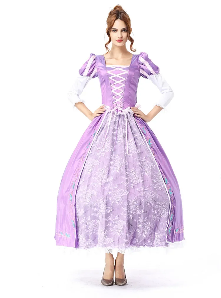 Costume da principessa di Halloween per donne adulte, abito da principessa Rapunzel aggrovigliato viola lungo medievale rinascimentale