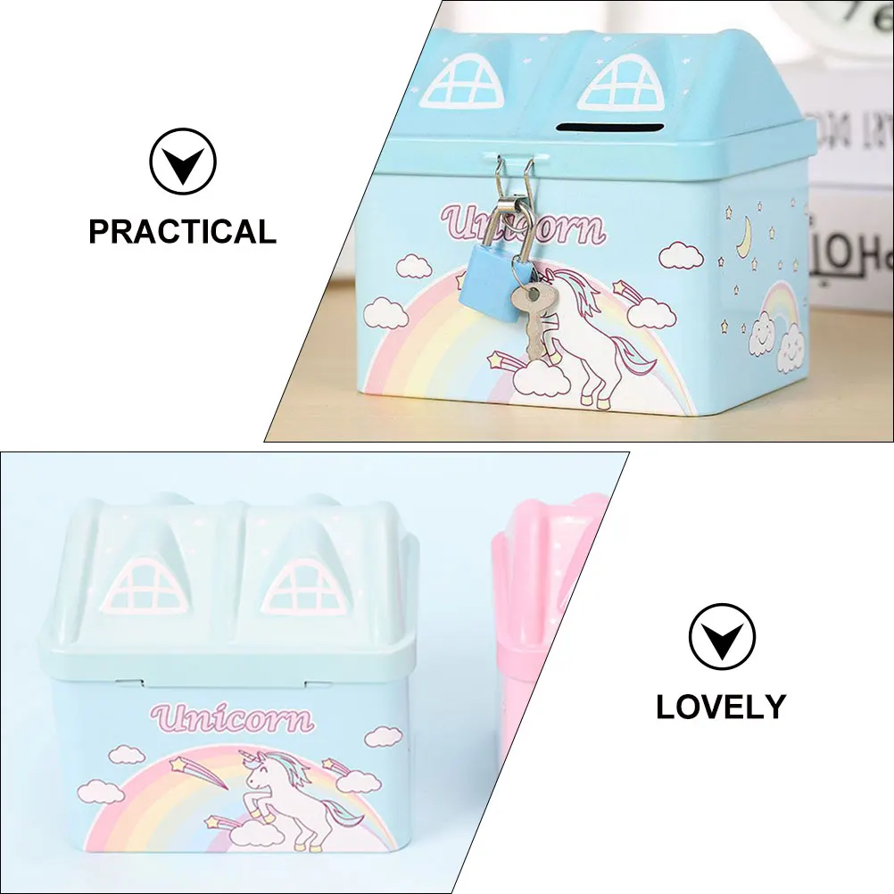 

1pc Unicorn Piggy Bank Tinplate House Shaped Coin Bank For Kids Girls Metal Money Saving Box Birthday Gift Decorative Jar