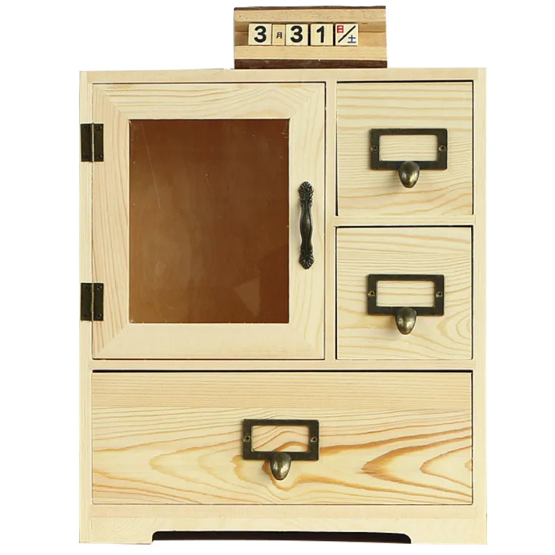 Creative desktop cosmetics storage box Solid wood storage cabinet, wooden desk drawer type, storage box rack