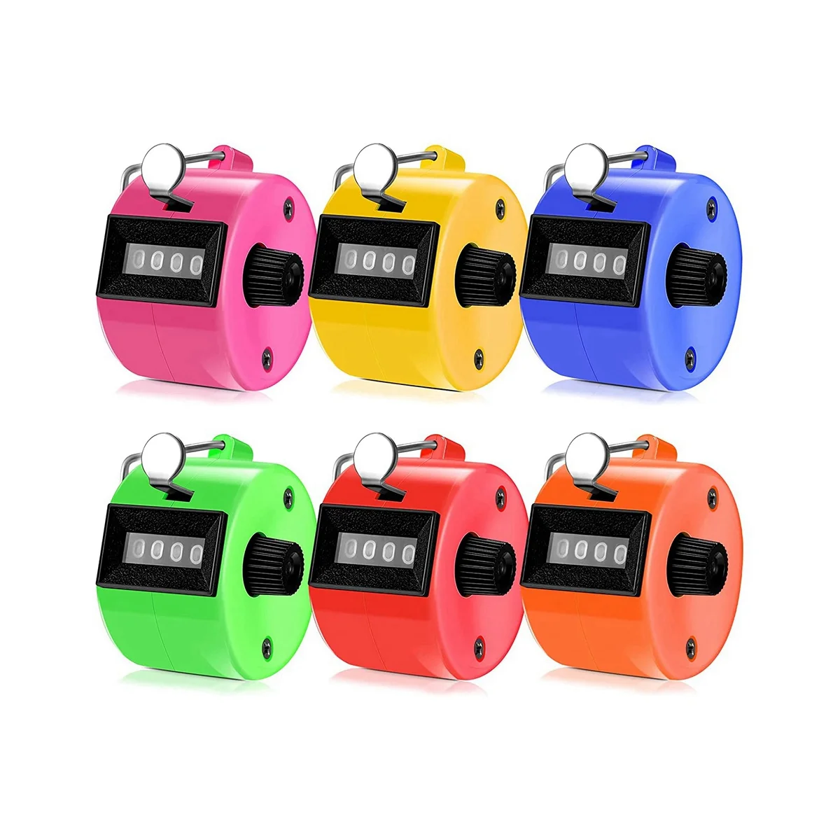 6 PCS Hand Counter 4 Digit Mechanical Palm Click Counter Assorted Color Hand Hold Counter Clicker with Metal Finger Ring