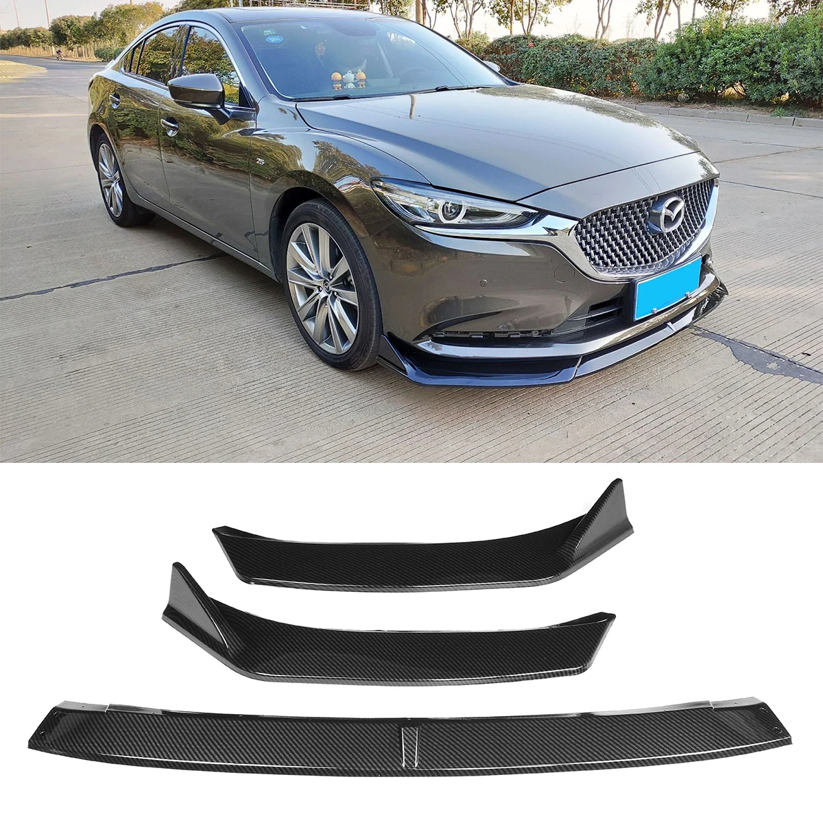 For Mazda 6 Atenza 2019 2020 2021 Front Bumper Lip Side Splitter Spoiler Guard Trim Body Kit Black Carbon Look Car Accessories