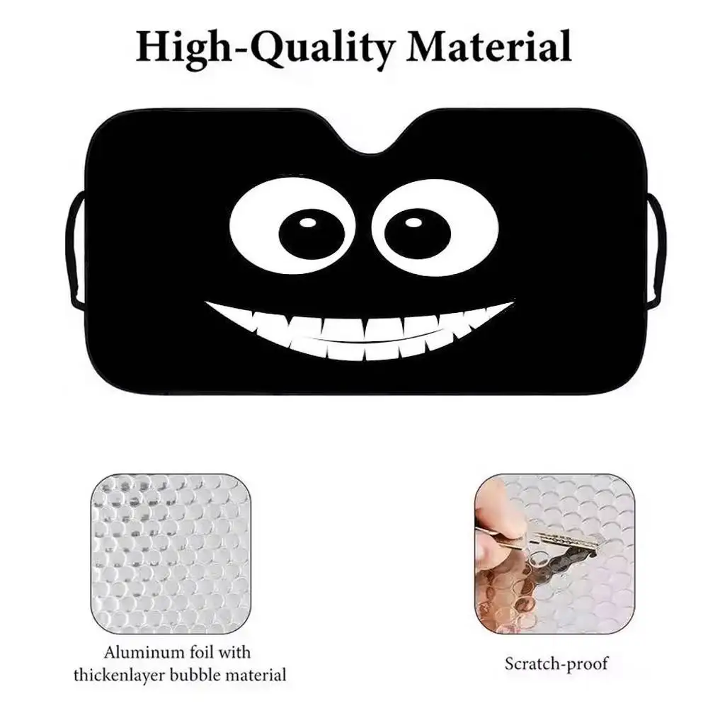 مظلة شمسية سوداء مضحكة للتعبير الإلكتروني على شكل سيارة كرتونية، مظلة للزجاج الأمامي للسيارة، حماية من الأشعة فوق البنفسجية ومبرد داخلي