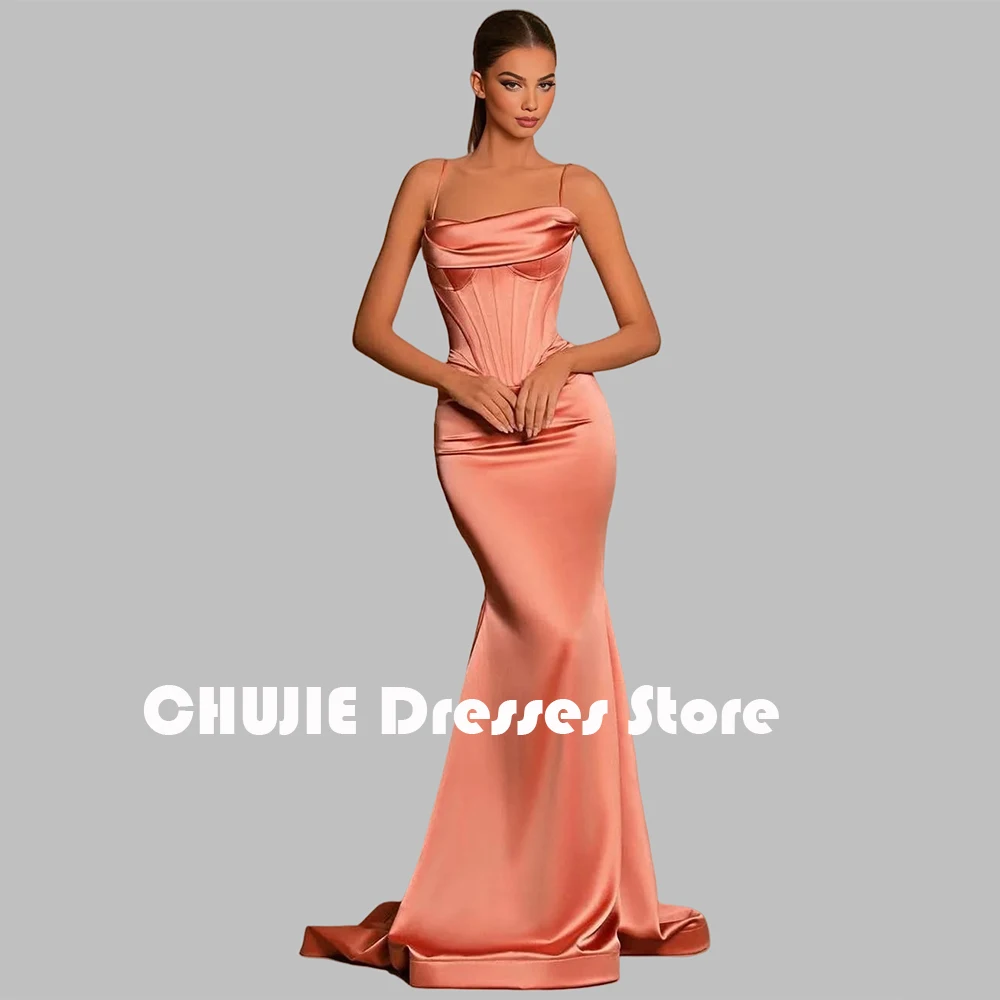 

CHUJIE Silk Satin Organge Customized Formal Occasion Gowns Mermaid Evening Dresses For Women Prom Dress Vestidos Largos De Gala