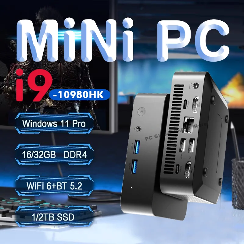 NEW Core i9-10980HK Portable Mini PC Computer Windows 11 16GB/32GB DDR4 1/2TB SSD Gaming Computer WiFi 6 office Mini Desktop