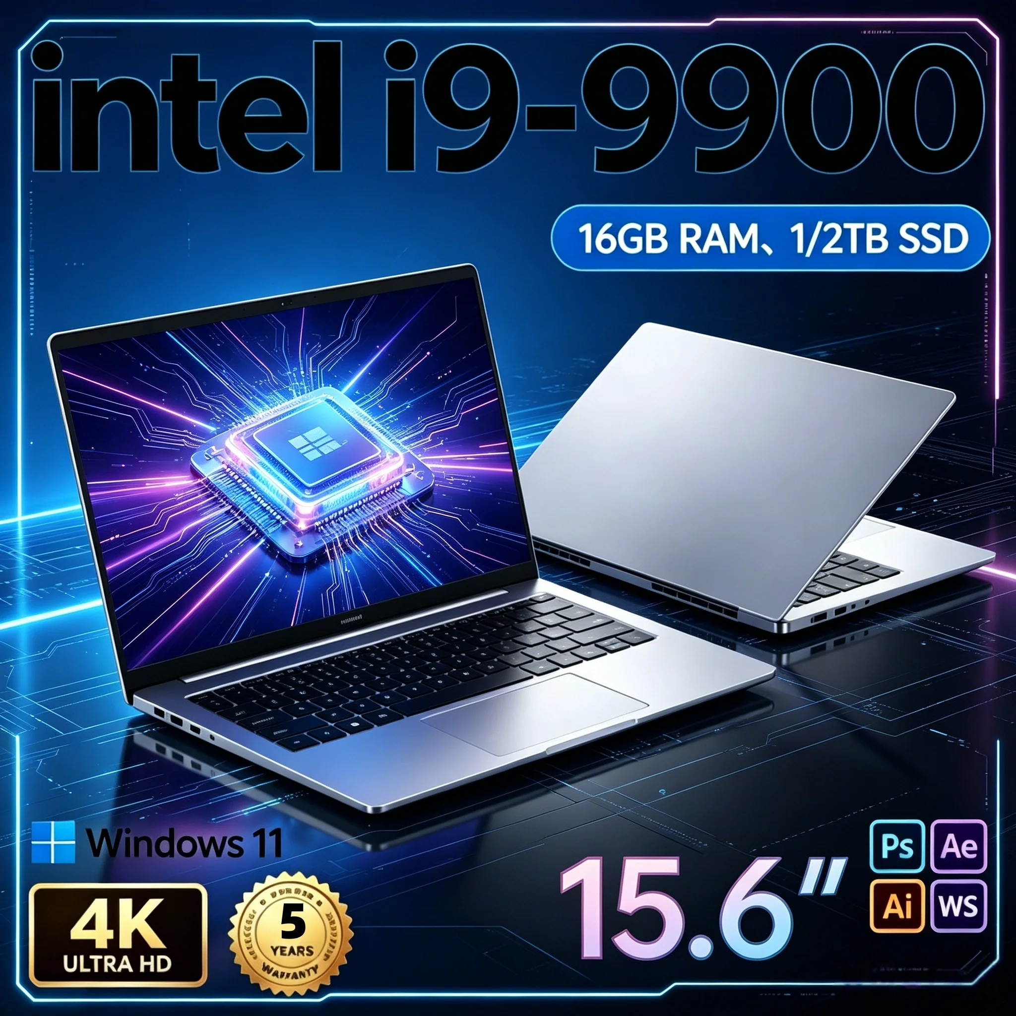 2026 Neuer Gaming-Laptop 15,6 Zoll IPS HD Display Intel i9-9900 Max RAM 32GB 2TB SSD Schlankes Notebook Gamer PC Computer Globale Version
