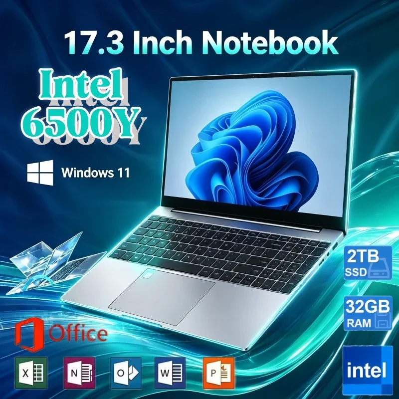 17.3 Inch Intel 6500Y Large Screen Laptop 16/32GB RAM Handy Windows11 1/2TB BIG SSD Portable Laptop Office Study