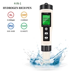 Misuratore PH digitale per acquario 4 in 1 ORP H2 TEMP Tester ricco di idrogeno Penna portatile Rilevatore multifunzione della qualità dell'acqua per piscina