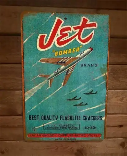 Vintage look Jet Bomber Flashlight Crackers 8x12 Metal Wall Sign