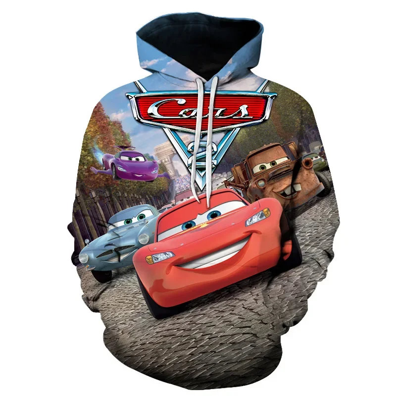 Çocuk Hoodie Cars arabalar yıldırım McQueen 3D baskı tişörtü erkek kız kapşonlu moda karikatür kazak boy Hoodies