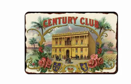 Век клуб сигары жестяной знак 8x1 2 винтажные этикетки для сигар 1890-1900 реклама