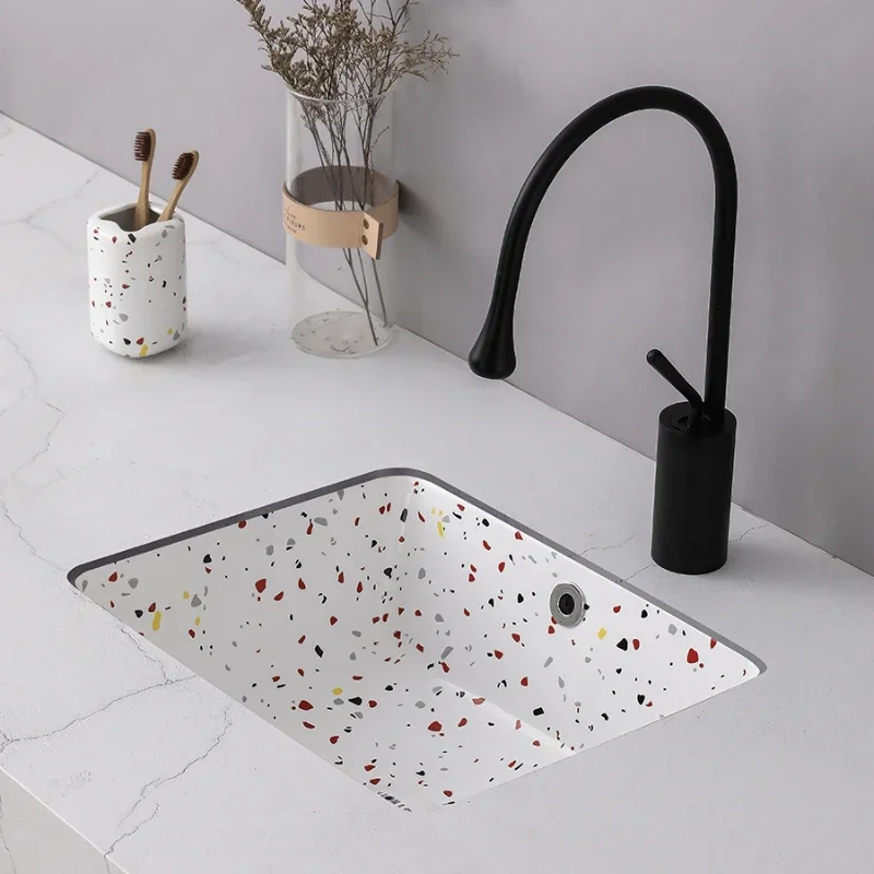 Undertable basin embedded washbasin ceramic flat-bottomed square washbasin bathroom home small round sink