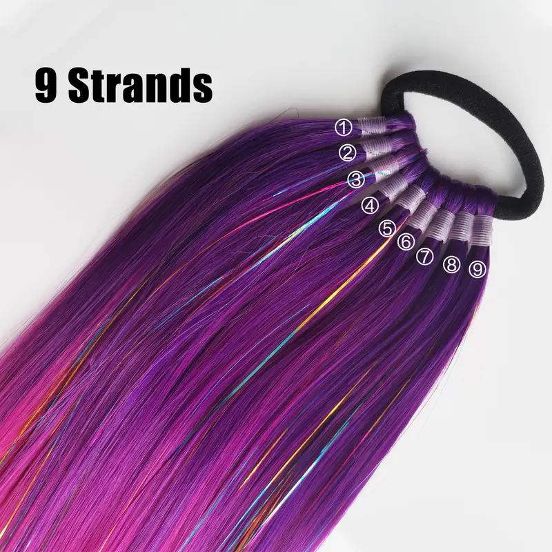 Purple Red Pink Tinsel Ponytail Extension with Elastic Hair Tie Synthetic Braiding Hair For Kids Girls Crazy Hair Day Brave Hair - Image 3