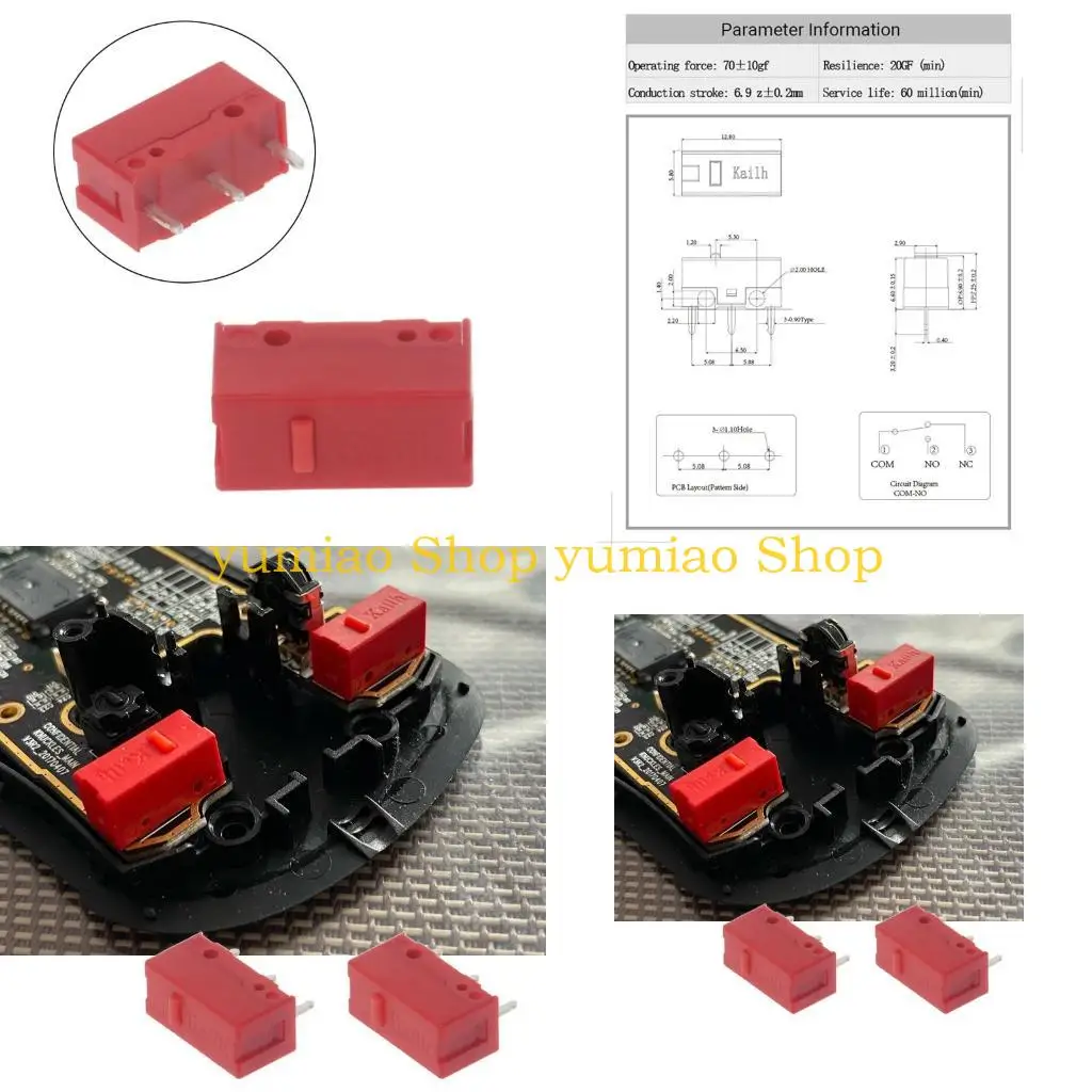 

587B, 2 шт., новинка для Kailh, микропереключатель для мыши срок службы 60 миллионов щелчков, микропереключатель