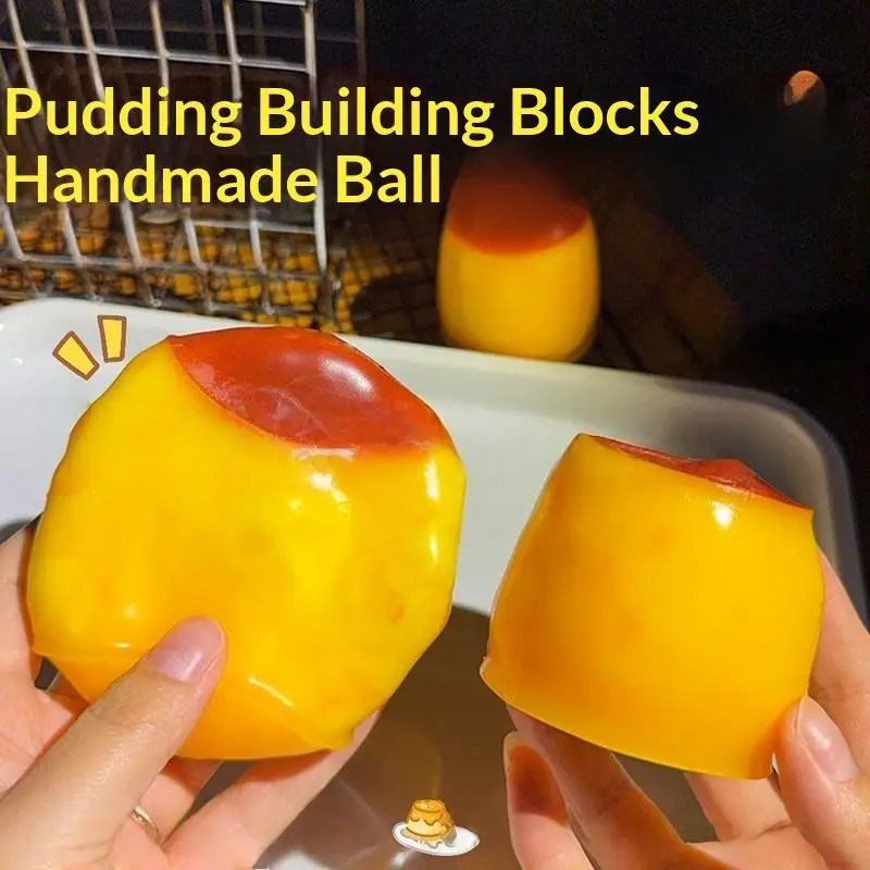 Caramel Pudding Squeeze Toy Crispy Crunch Sound Stress Relief Sensory Fidget Toy for Kids Adults Fun Food Shaped Desk Decor Gift