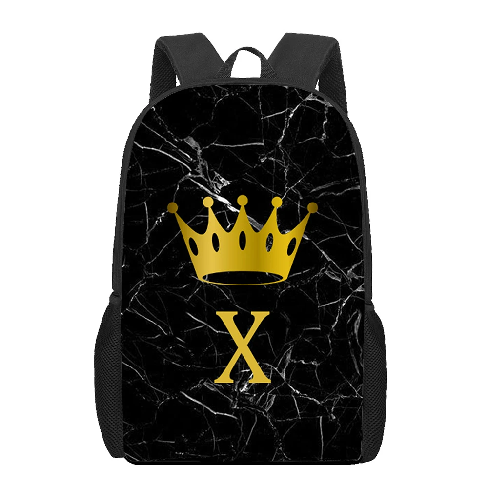 

Letter Monogram Marble crown 3D Print School Bags for Teenager Boys Girls Unique Children Kids Backpack Book Bag Student Bookbag