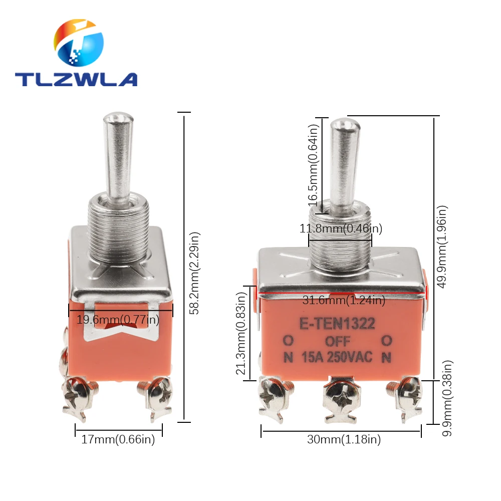 1PCS 15A 250V Toggle Switch E-TEN1322 1021 1122 1221 1321 3Pin on-off SPST Rocker Switch 6Pin on-off-on on-on DPDT Waterproof Ca