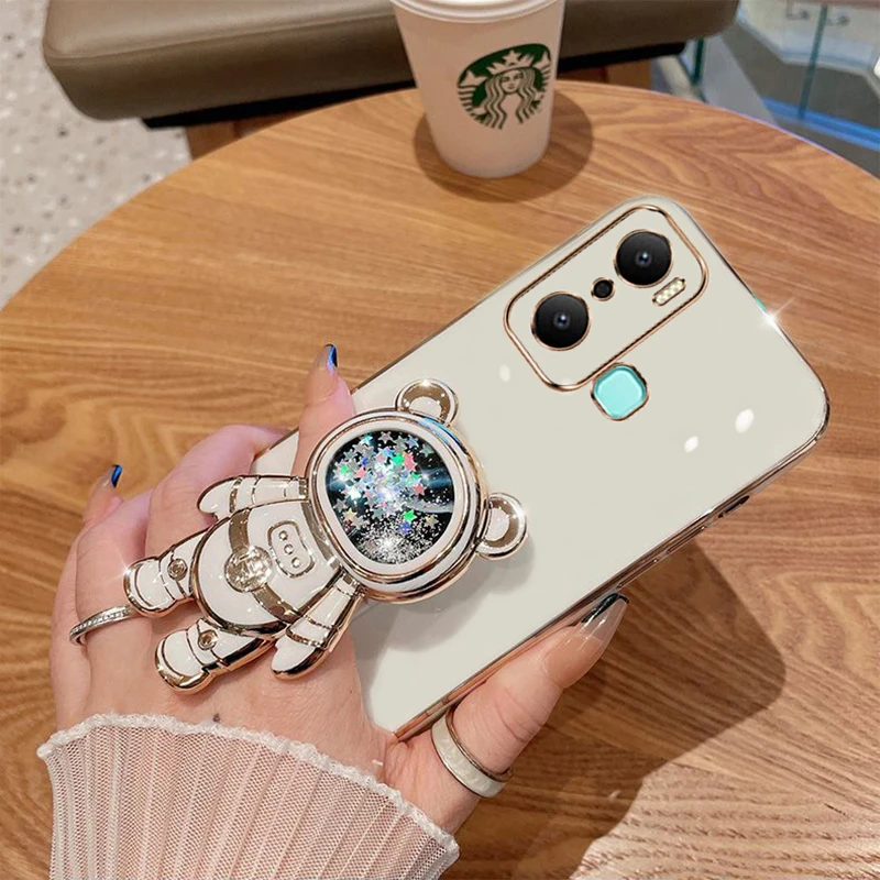 Für Infinix Hot 20i Handy hülle Treibsand Cartoon Bär Falt ständer einfarbig weiches Silikon Luxus beschichtung Abdeckung