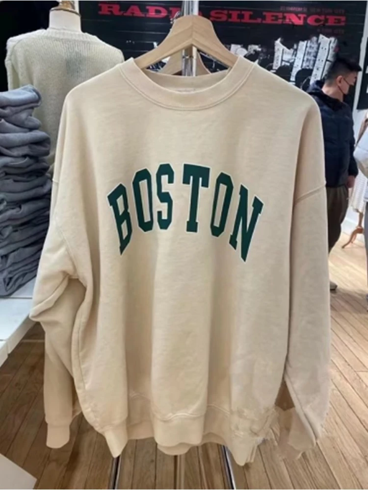 Casual Women BOSTON Printed Sweatshirts 2023 Fall Fashion O Neck Long Sleeves Sweatshirts Female Loose Pullovers