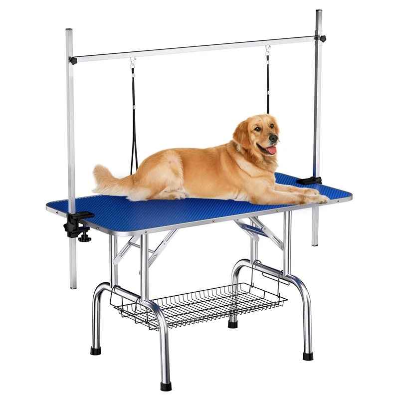 

Portable dog grooming table, heavy duty folding table with arm and lasso and shelf