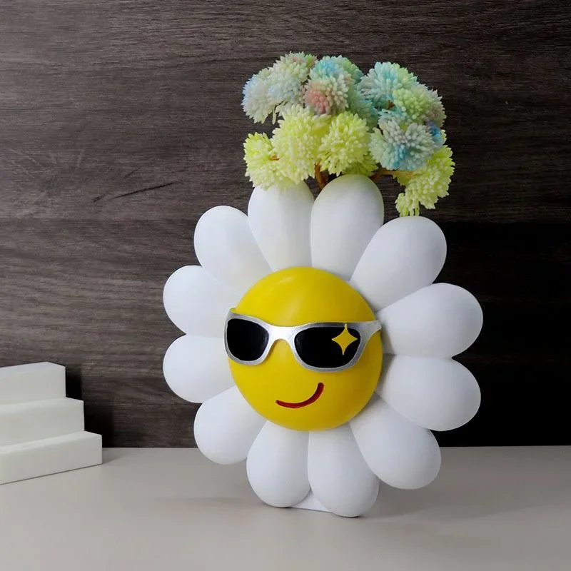 Cartoon Cute Flower Vases Living Room Desktop Decor Sunflower Moulding Crafts Resin Ornaments Decoration Bedroom Pots Planters