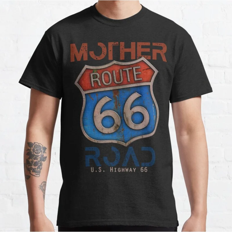 

0327 Vintage Route 66 Highway Mother Road trip USA Gift T-Shirt for Motorcycle biker 100% Cotton printed Tops Large Size Clothse