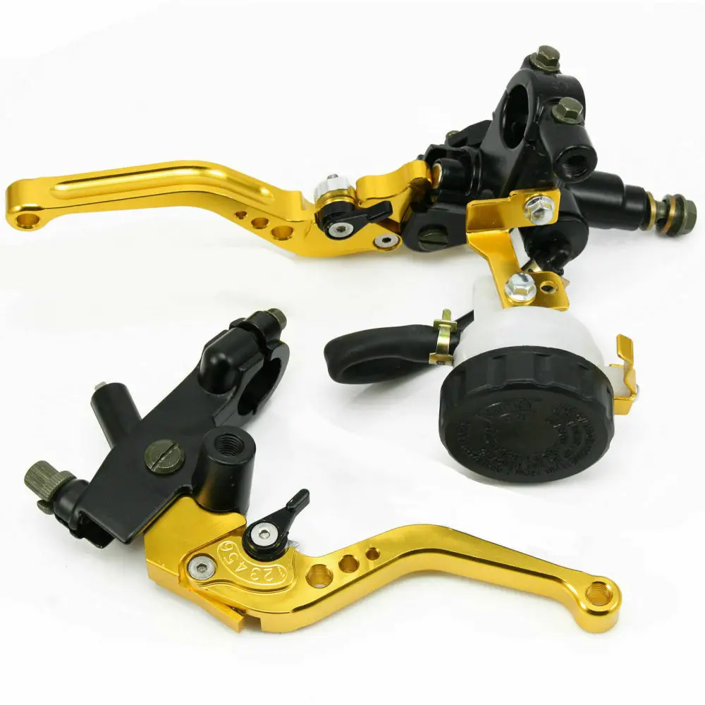 2PCS 22mm Aluminum Motorcycle Clutch Brake Master Cylinder Reservoir Levers Kit Fluid Reservoir Set Gold