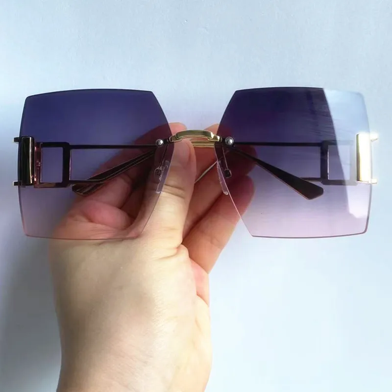 NEUE Sonnenbrille für Damen, Randlos, UV-Schutz, Eckige Brille mit Farbverlauf-Gläsern, Google-Legierungs-Bügel, Sonnenbrille – Detail 7