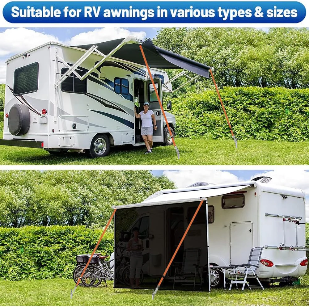 2-IN-1 Awning Storm Band Straps Tie Down Kits For Thule, Fiamma, Dometic Awning Canopy Fit for Most Motorhomes