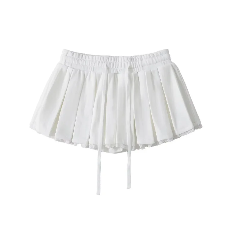 Summer Korean fashion black mini skirt kawaii y2k clothes lace skirts for woman high waist skirts with lace trim drawstrings