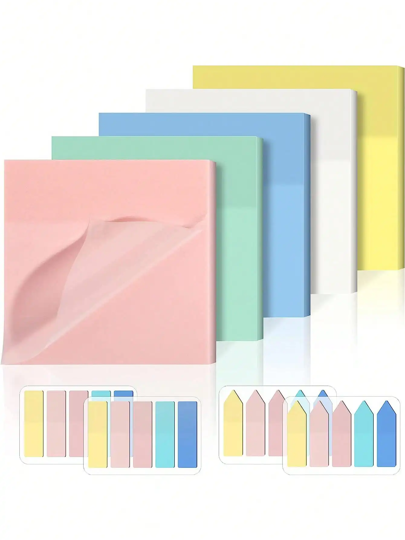 9pcs Stationery memo pad 650-page Self-adhesive Transparent Memo Pad For School & Office Supplies