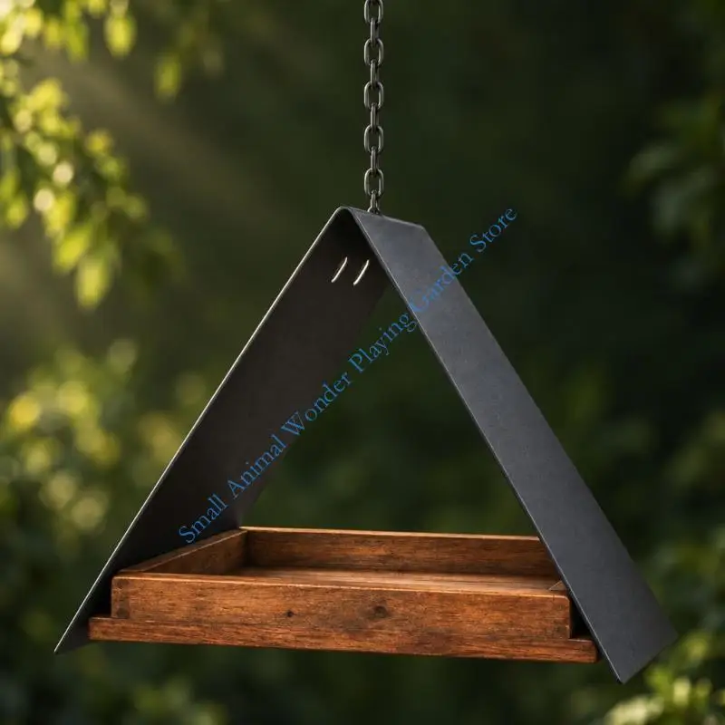 Triangular Hanging Bird Feeder with Easy-View Tray, Iron Construction and Easy Placement on Branches, Porches or Garden