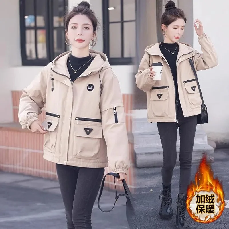 

2024 Female Solid Color Thickening Parka Outwear Women Loose Fitting Puffer Jacket Autumn Winter Ladies Fashion Down Cotton Coat