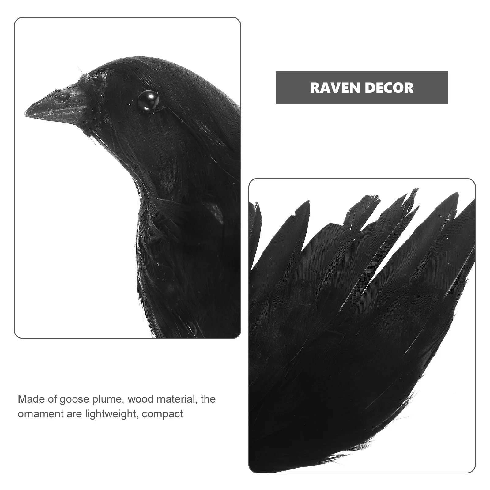 

Lifelike Black Crow Ornament Realistic Wooden Goose Plume Halloween Party Decor Haunted House Prop Decor