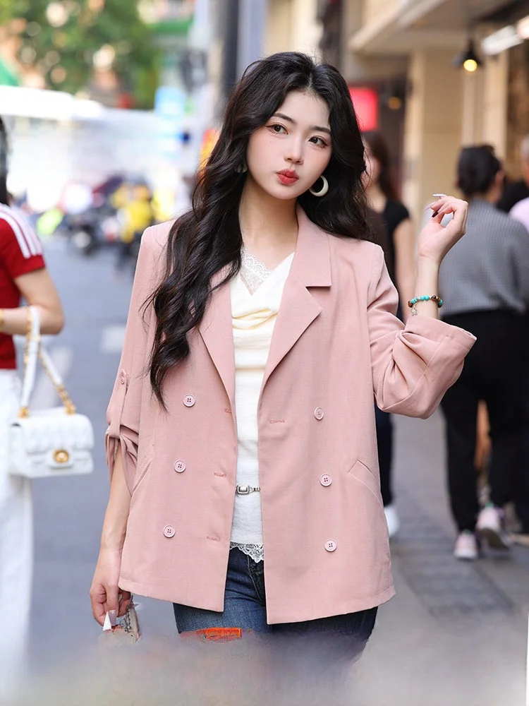 

Свободный повседневный женский костюмный пиджак, модный, элегантный, весна-осень, Chen Jiajie West Orange, новинка 2026, полиэстер, размер S...