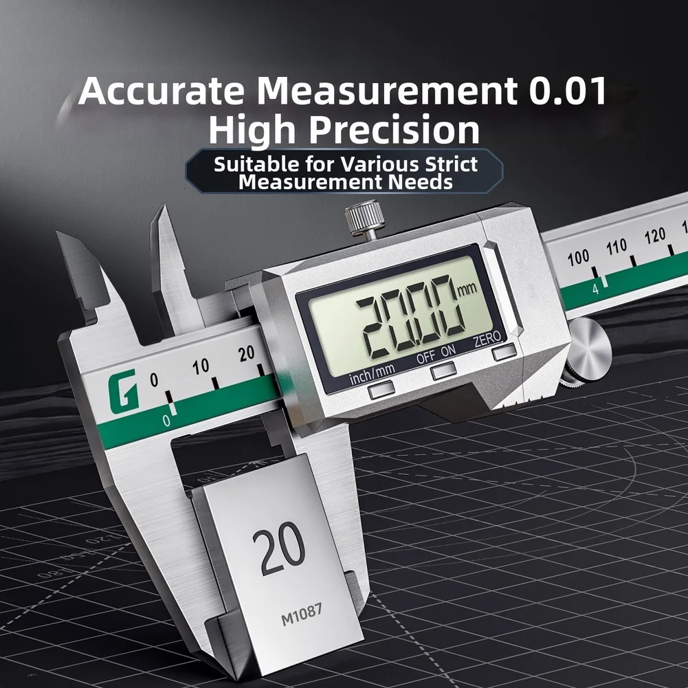 Digital Vernier Caliper 150 200 300mm Range 1.7 inch LCD Screen Stainless Steel Construction Dual Unit mm inch 0.01mm Resolution