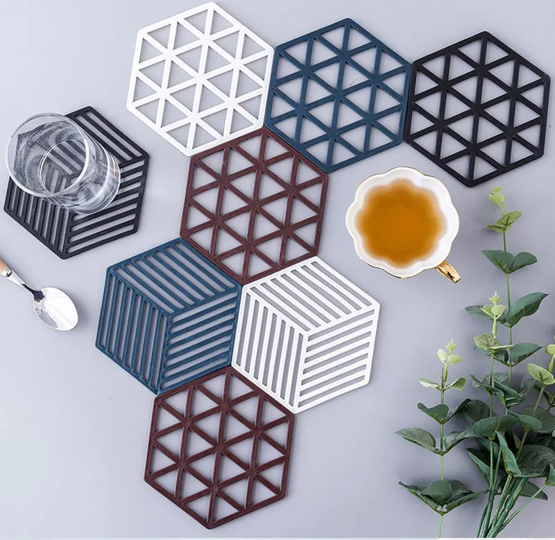 Hohl Solide Anti Slip Isolierung Silikon Matte Untersetzer Lebensmittel Grade Material Tischset Tisch Hexagon Tasse Matte Haushalt – Detail 1