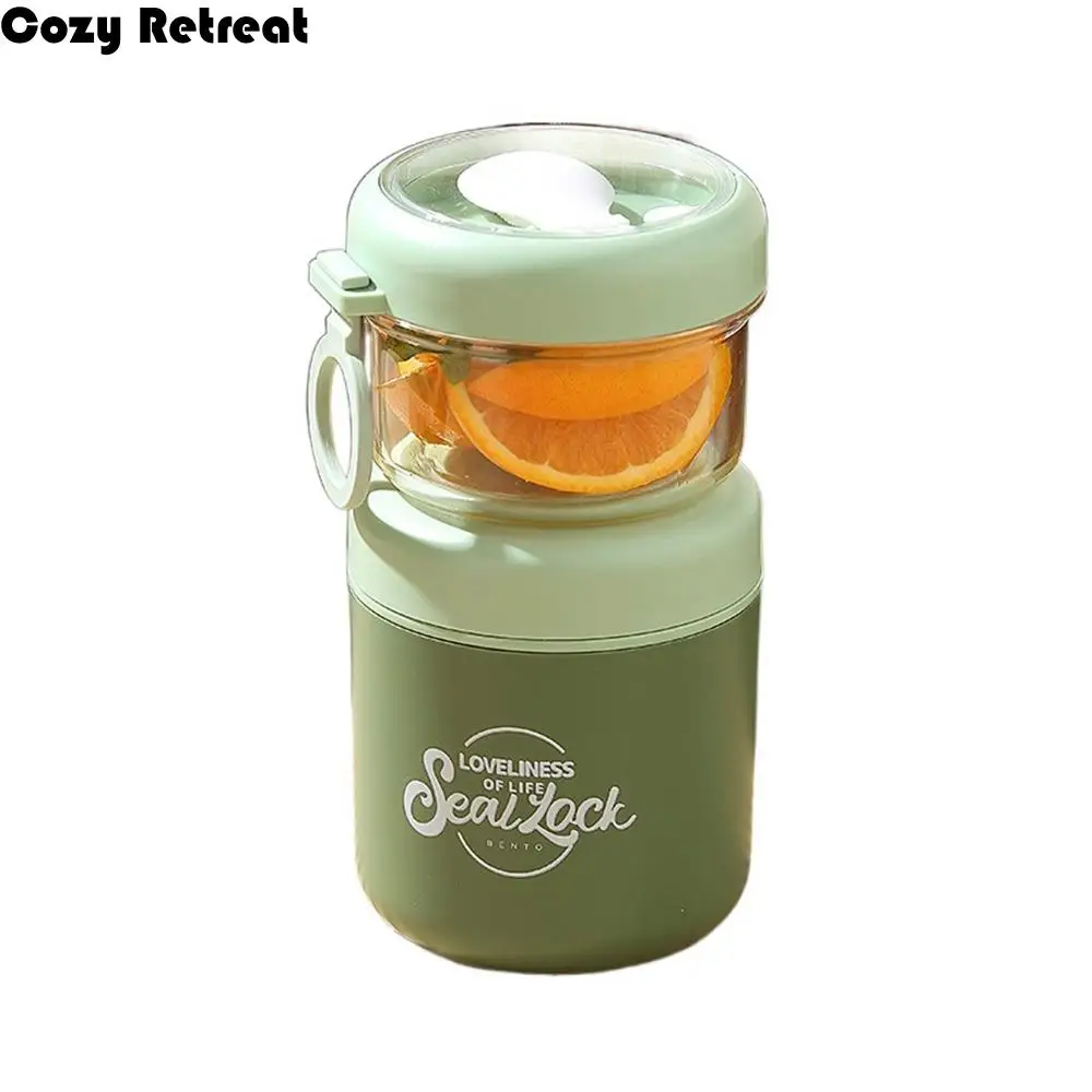 

Sealed Double Layer Soup Cup Insulation Leak Proof Oat Breakfast Cups with Spoon Detachable with Handle Food Thermos Container