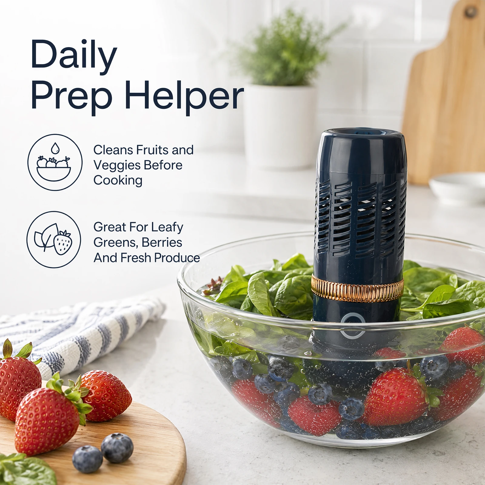 One-Button Fruit And Vegetable Cleaning Machine Portable OH-ion Food Purifier with Detachable USB Powered Base for Home Kitchen