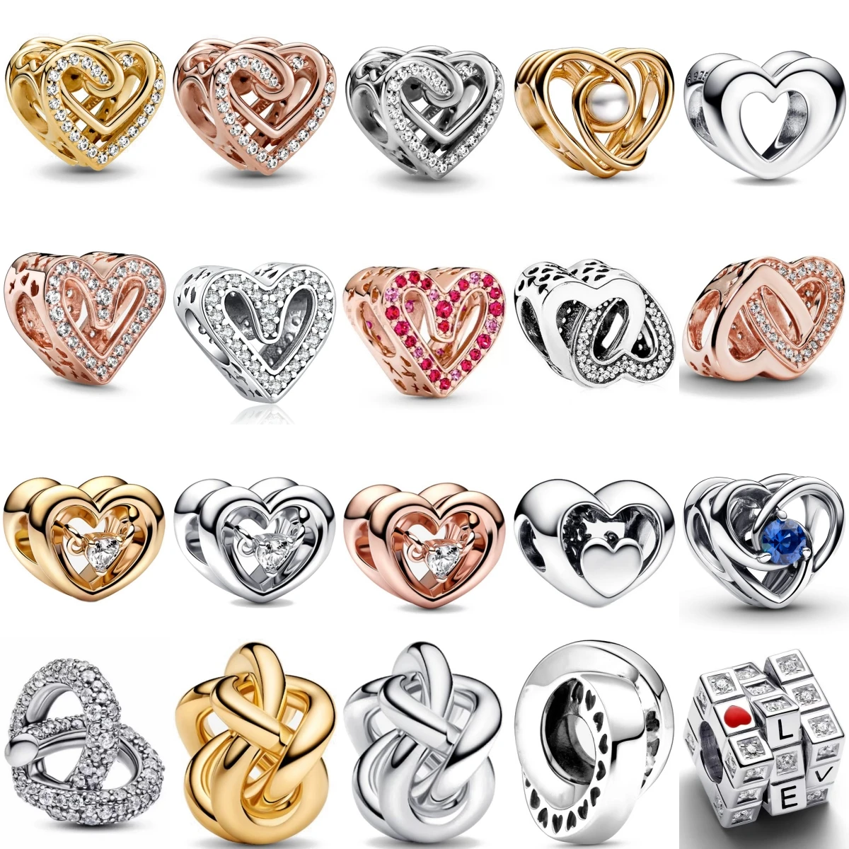 

New 925 Sterling Silver Rubik's Cube Pearl Love Charm Pendant Original DIY Fashion Jewelry For Women Banquet Gift