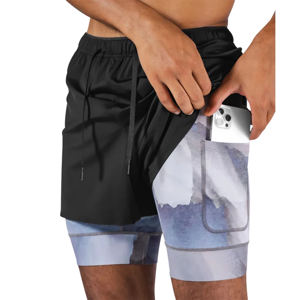 

Shorts Men Printed GYM Casual Sports Compression Shorts Workout Running Mesh 2 In 1 Sport Short Performance Pants 2025new summer