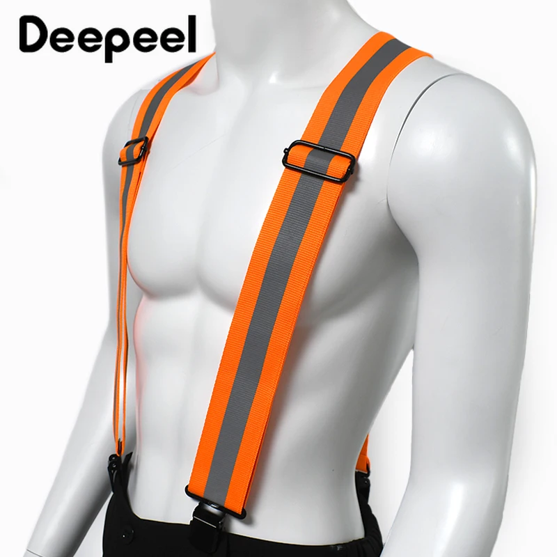 Deepeel 5*110cm Adult Men Suspenders X Type 4 Clips Braces Adjustable Fluorescent Strap Work Male Jockstrap Elastic Wide Belt