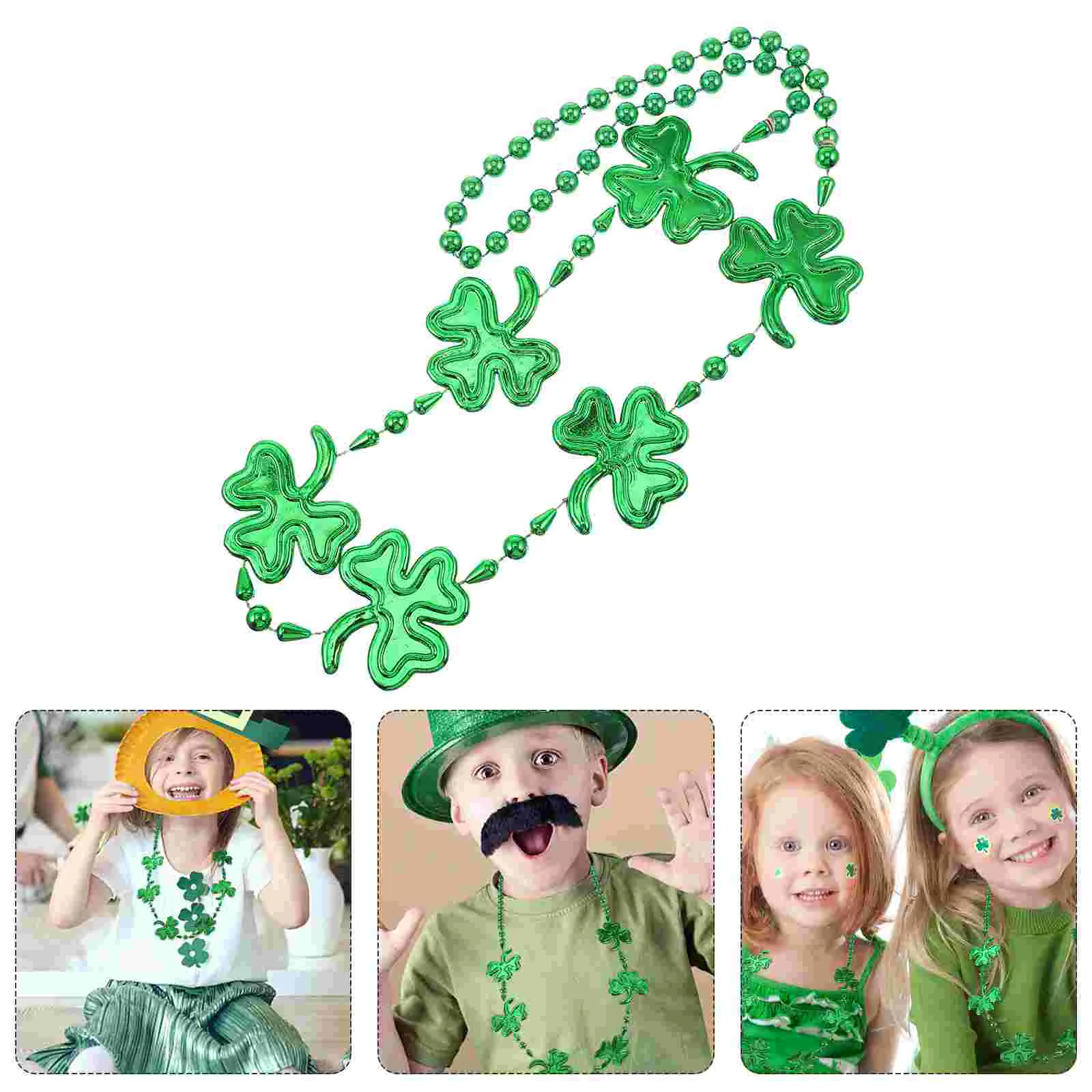 3 Pcs St Patrick Day Shamrock Necklace Plastic Bead Chain Festival Party Child Cosplay Premium Materials Craftsmanship Creative