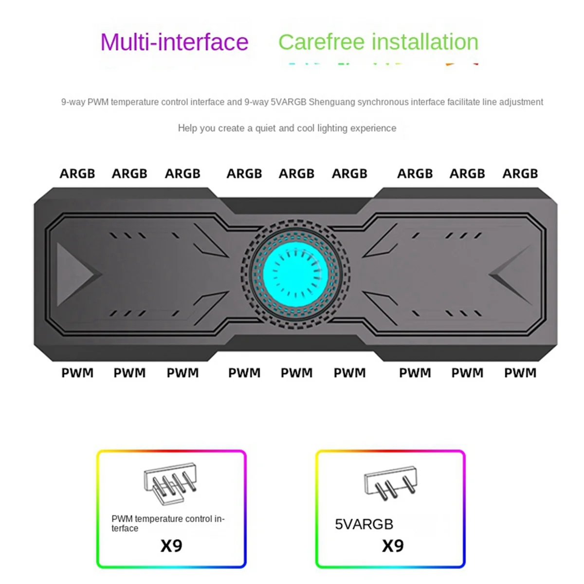 A57G-3-в-1 Control 9 PWM ARGB Case Fan Hub 1–9 ARGB PWM Hub 9X4Pin PWM и 9X5V 3-контактный порт ARGB для вентиляторов корпуса ПК