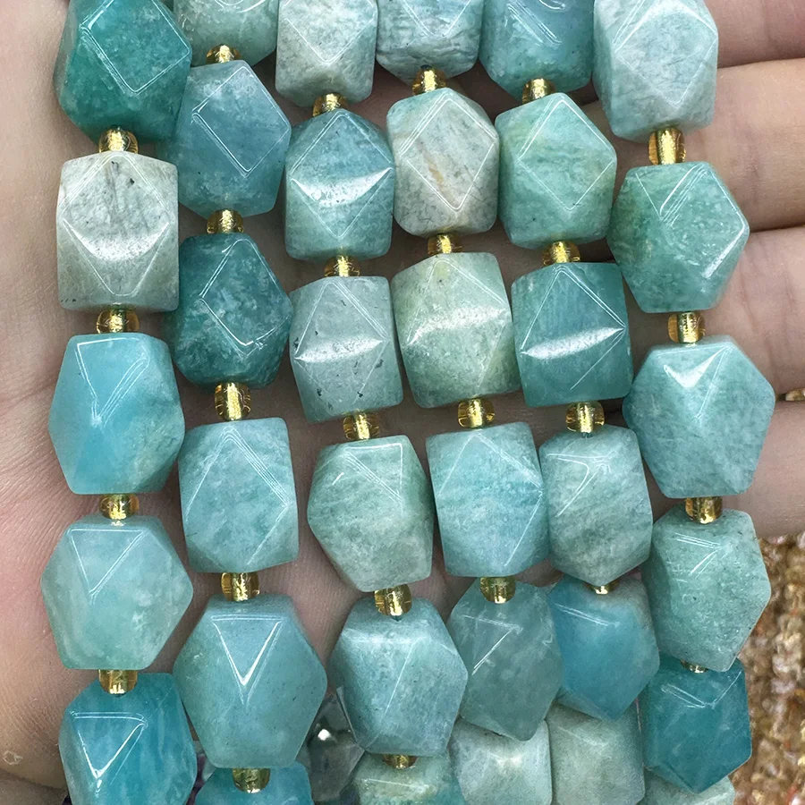 High Quality Natural Amazonite Crystal Conformal Section Lrregular Faceted Loose For Jewelry Making DIY Necklace Bracelet 15''