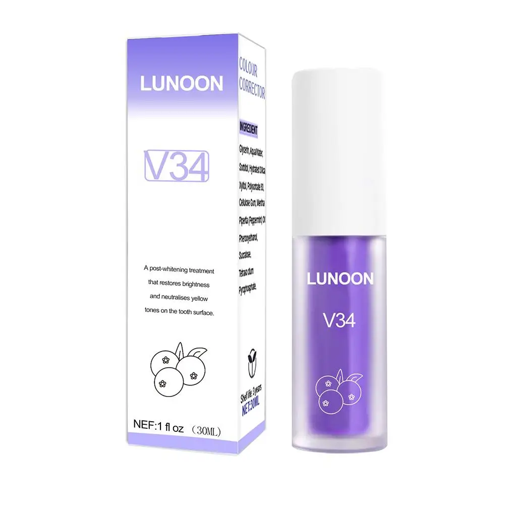 V34 30ml SMILEKIT Purple Whitening Toothpaste Remove Stains Reduce Yellowing Care For Teeth Gums Fresh Breath Brightening T I2W6