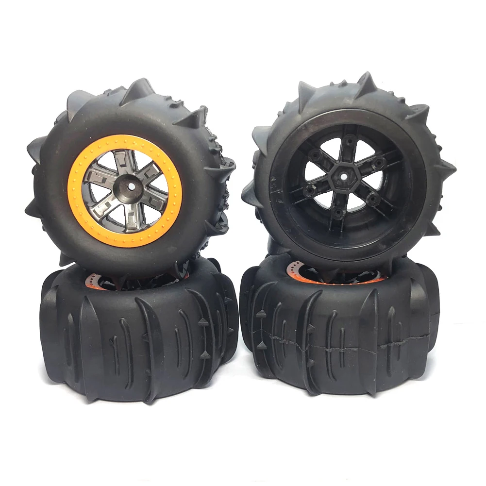 Hex Wheel Rims Paddles Desgin Mini Rubber Tires Black Orange for 1/10 RC 9125 9155 9156 S920 S921 104009 in Sand Water Snow