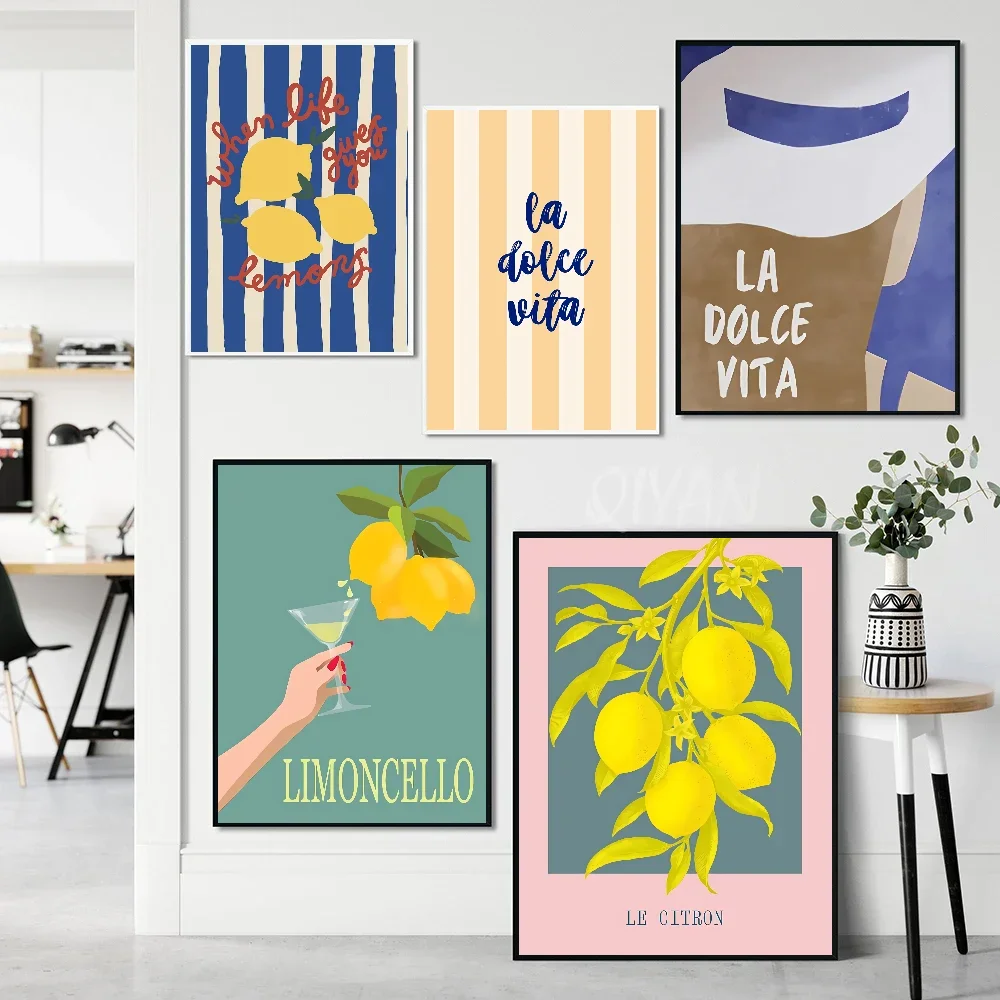 الحد الأدنى لا دولتشي فيتا الليمون قماش المشارك الفاكهة الليمون الطازجة جدار الفن لغرفة المعيشة الحديثة غرفة نوم بار مقهى وديكور المنزل l