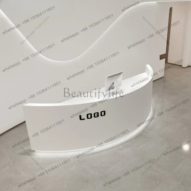LSModern Luxury Reception Desk Semicircular Arc Checkstand Beauty Salon Atril Checkout Counter Podium Furniture Receptionsdisk F